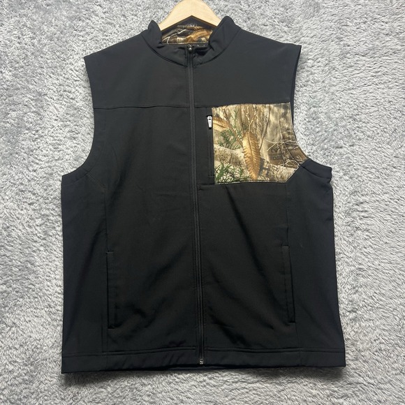 Realtree Vest Mens 2XL Black Camo Softshell Full Zip Hunting Fishing Outdoor - Picture 1 of 12